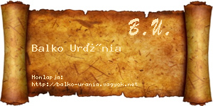 Balko Uránia névjegykártya